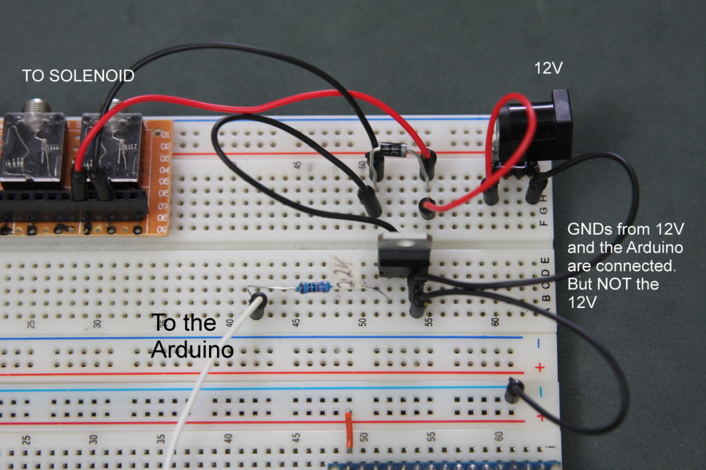 Solenoid circuit on breadboard