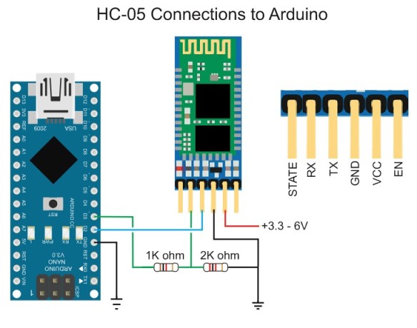 HC-05 AT Mode Connections to Arduino