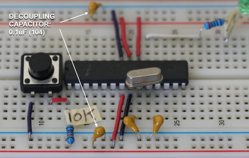 Arduino on breadboard - decoupling capacitor 