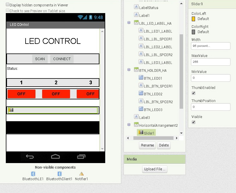 Components view. Слайдер в приложении. Mit app Inventor Arduino Bluetooth Controlled car app instructubles. Spcer.